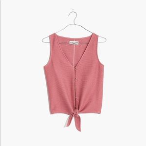 Texture and Thread Button-Front Tie Tank